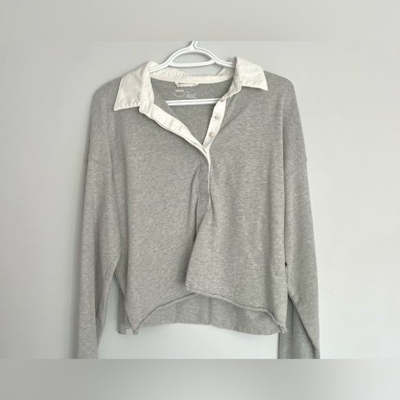 Aerie Polo Collar Light Gray Cropped Long-sleeve - Picture 3 of 7